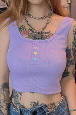 Style Core Aesthetics, New Style Trends - Heart Button Ribbed Top