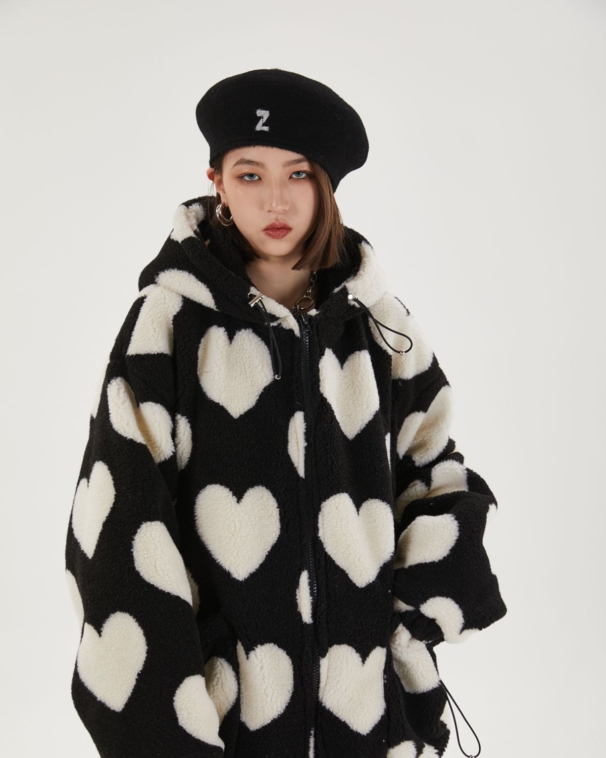Style Core Aesthetics, New Style Trends - Heart Pattern Hooded Jacket Style Core Aesthetics, New Style Trends - Heart Pattern Hooded Jacket
