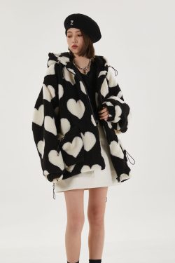 Style Core Aesthetics, New Style Trends - Heart Pattern Hooded Jacket