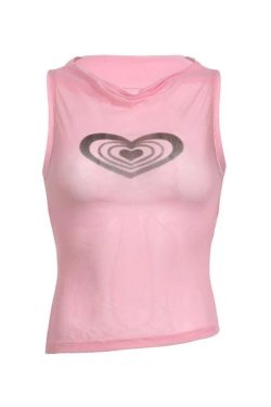 Style Core Aesthetics, New Style Trends - Heart Print See Through Tank Top