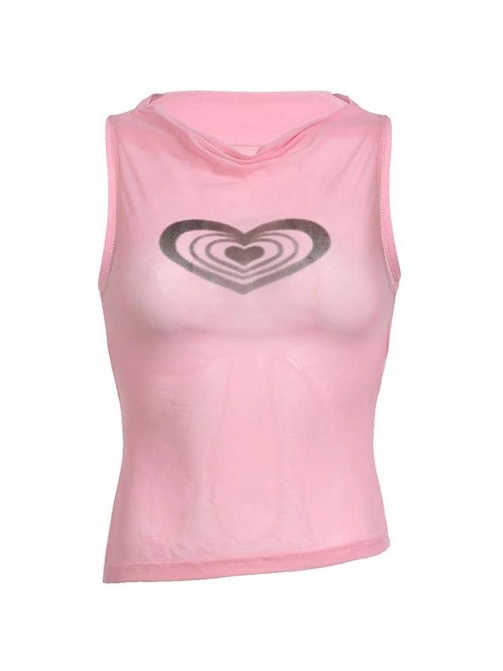 Style Core Aesthetics, New Style Trends - Heart Print See Through Tank Top Style Core Aesthetics, New Style Trends - Heart Print See Through Tank Top
