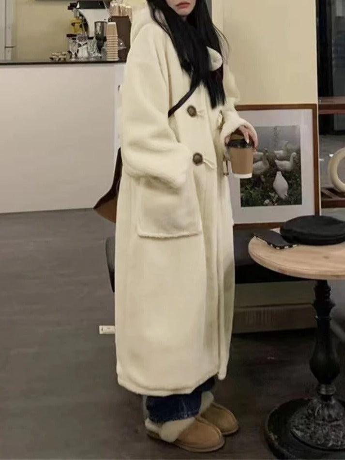 Style Core Aesthetics, New Style Trends - Horn Button lambswool Hooded Jacket Style Core Aesthetics, New Style Trends - Horn Button lambswool Hooded Jacket