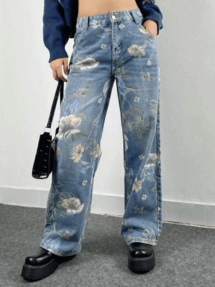 Style Core Aesthetics, New Style Trends - Jean boyfriend bouffant vintage à fleurs Style Core Aesthetics, New Style Trends - Jean boyfriend bouffant vintage à fleurs