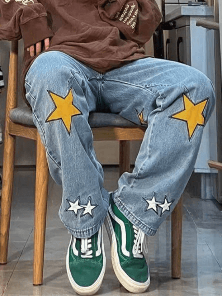 Style Core Aesthetics, New Style Trends - Jean boyfriend coupe droite à patch étoile Style Core Aesthetics, New Style Trends - Jean boyfriend coupe droite à patch étoile