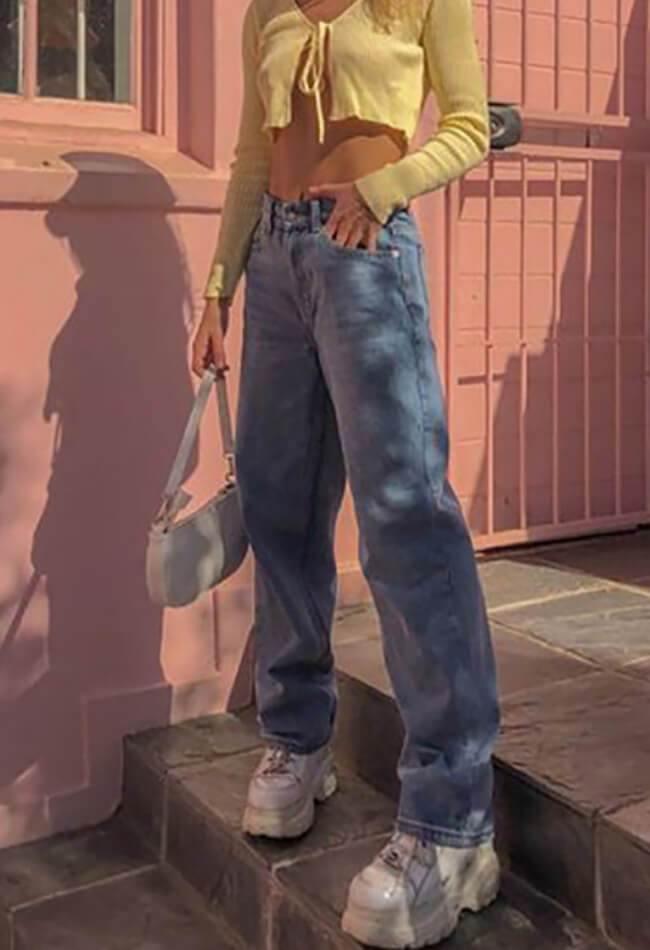 Style Core Aesthetics, New Style Trends - Jean boyfriend délavé à taille haute Style Core Aesthetics, New Style Trends - Jean boyfriend délavé à taille haute