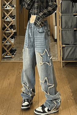 Style Core Aesthetics, New Style Trends - Jean boyfriend délavé vintage avec écusson étoile