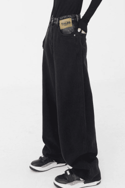 Style Core Aesthetics, New Style Trends - Jean boyfriend noir rétro délavé