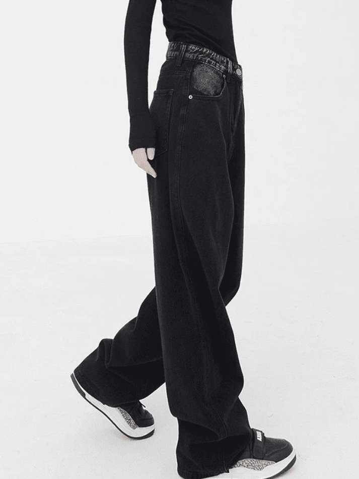 Style Core Aesthetics, New Style Trends - Jean boyfriend noir rétro délavé Style Core Aesthetics, New Style Trends - Jean boyfriend noir rétro délavé