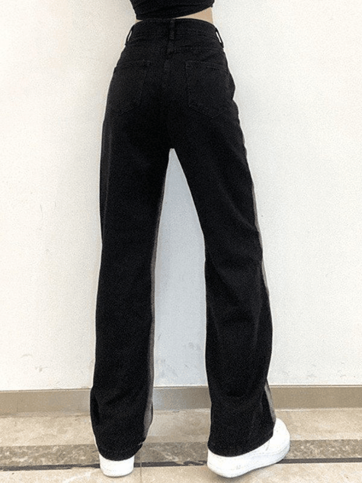Style Core Aesthetics, New Style Trends - Jean boyfriend rayé noir délavé Style Core Aesthetics, New Style Trends - Jean boyfriend rayé noir délavé