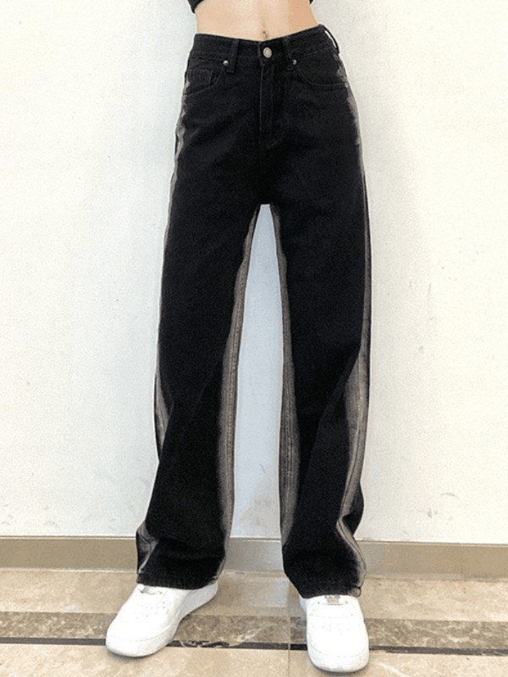 Style Core Aesthetics, New Style Trends - Jean boyfriend rayé noir délavé Style Core Aesthetics, New Style Trends - Jean boyfriend rayé noir délavé