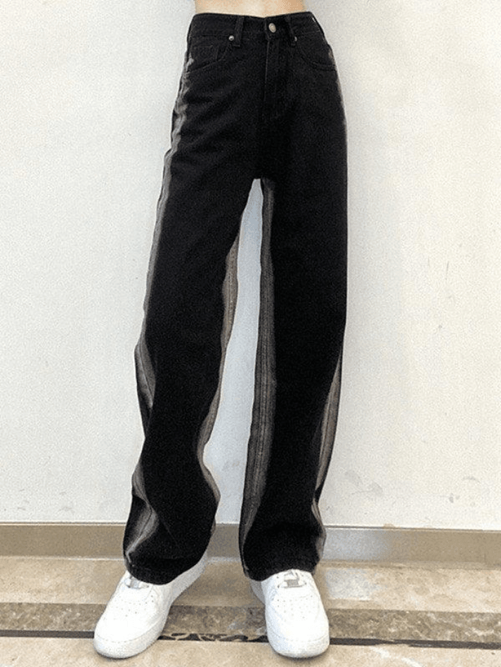 Style Core Aesthetics, New Style Trends - Jean boyfriend rayé noir délavé Style Core Aesthetics, New Style Trends - Jean boyfriend rayé noir délavé