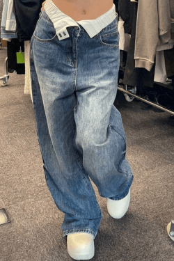 Style Core Aesthetics, New Style Trends - Jean boyfriend taille haute patchwork