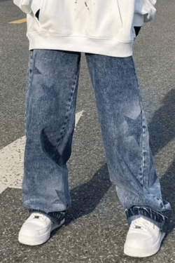 Style Core Aesthetics, New Style Trends - Jean boyfriend vintage à imprimé étoiles