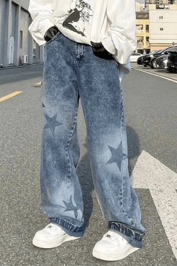 Style Core Aesthetics, New Style Trends - Jean boyfriend vintage à imprimé étoiles