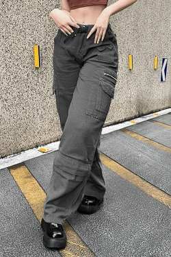 Style Core Aesthetics, New Style Trends - Jean cargo délavé à boucle graphique