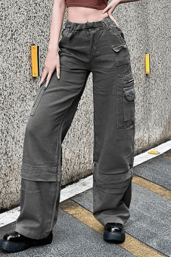 Style Core Aesthetics, New Style Trends - Jean cargo délavé à boucle graphique