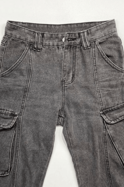 Style Core Aesthetics, New Style Trends - Jean cargo délavé à taille moyenne avec poche