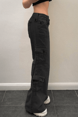 Style Core Aesthetics, New Style Trends - Jean cargo droit boutonné