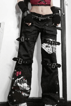 Style Core Aesthetics, New Style Trends - Jean cargo imprimé à bride à boucle