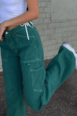 Style Core Aesthetics, New Style Trends - Jean cargo taille haute avec poche plaquée