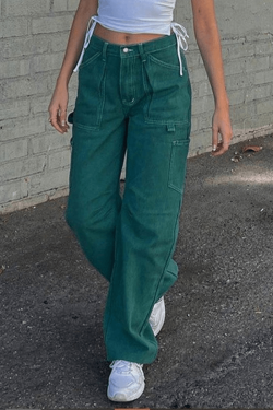 Style Core Aesthetics, New Style Trends - Jean cargo taille haute avec poche plaquée