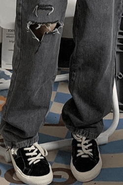 Style Core Aesthetics, New Style Trends - Jean déchiré effiloché délavé vintage