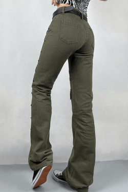 Style Core Aesthetics, New Style Trends - Jean évasé délavé à décor métallique