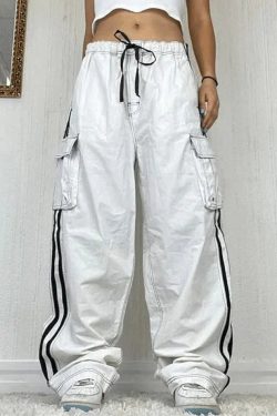 Style Core Aesthetics, New Style Trends - Jogger baggy blanc à rayures latérales