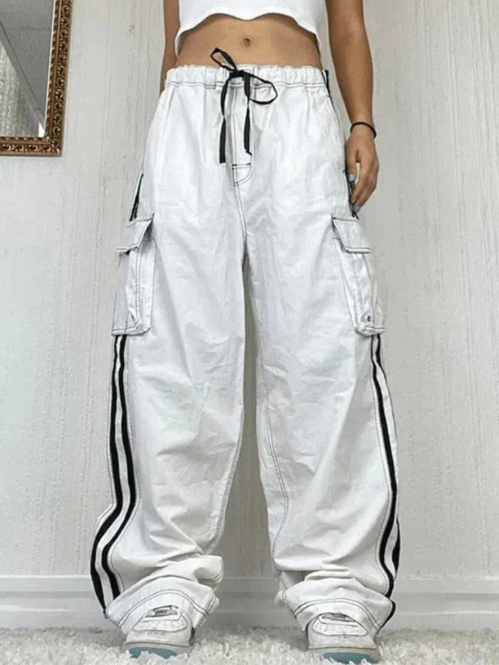 Style Core Aesthetics, New Style Trends - Jogger baggy blanc à rayures latérales Style Core Aesthetics, New Style Trends - Jogger baggy blanc à rayures latérales