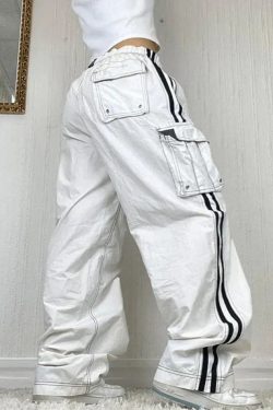 Style Core Aesthetics, New Style Trends - Jogger baggy blanc à rayures latérales