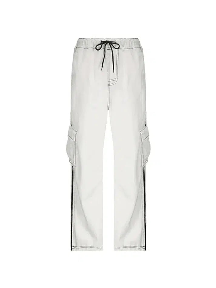 Style Core Aesthetics, New Style Trends - Jogger baggy blanc à rayures latérales Style Core Aesthetics, New Style Trends - Jogger baggy blanc à rayures latérales