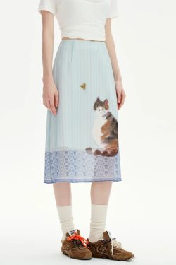 Style Core Aesthetics, New Style Trends - Jupe mi-longue Chat Style Soft Girl
