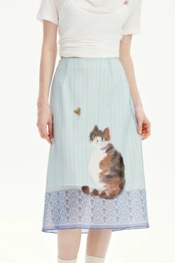 Style Core Aesthetics, New Style Trends - Jupe mi-longue Chat Style Soft Girl