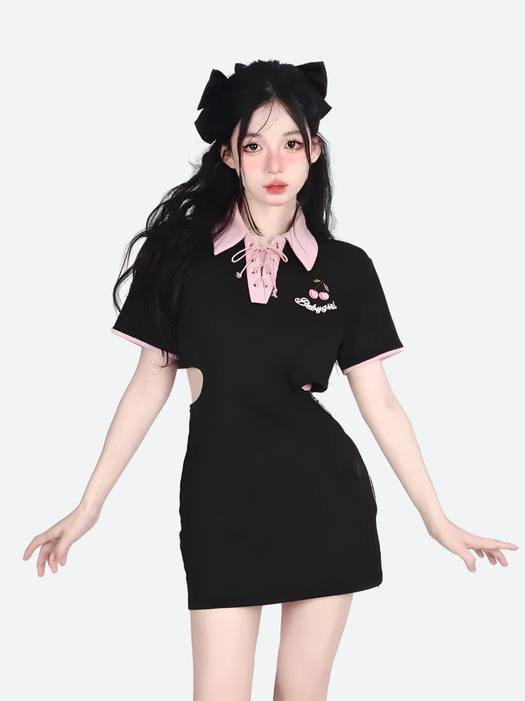 Style Core Aesthetics, New Style Trends - Kawaii Cherry Cut Out Mini Polo Dress Style Core Aesthetics, New Style Trends - Kawaii Cherry Cut Out Mini Polo Dress