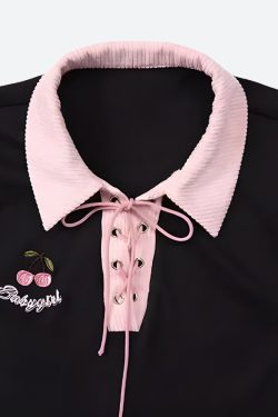 Style Core Aesthetics, New Style Trends - Kawaii Cherry Cut Out Mini Polo Dress