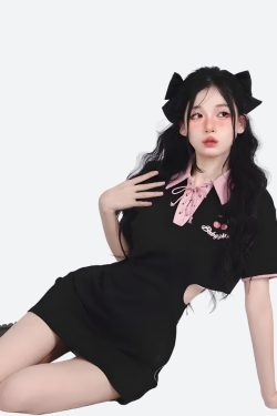 Style Core Aesthetics, New Style Trends - Kawaii Cherry Cut Out Mini Polo Dress