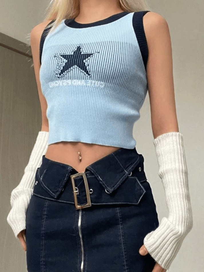 Style Core Aesthetics, New Style Trends - Knitted Star Cropped Tank Top Style Core Aesthetics, New Style Trends - Knitted Star Cropped Tank Top