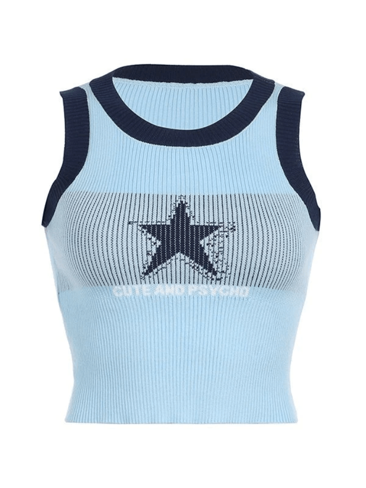 Style Core Aesthetics, New Style Trends - Knitted Star Cropped Tank Top Style Core Aesthetics, New Style Trends - Knitted Star Cropped Tank Top