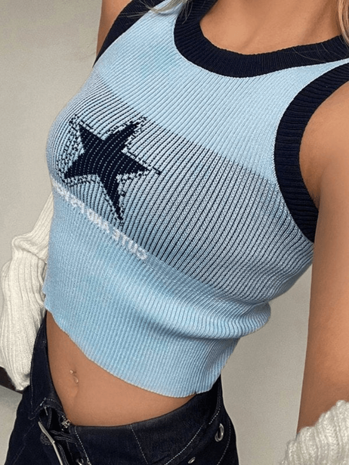 Style Core Aesthetics, New Style Trends - Knitted Star Cropped Tank Top Style Core Aesthetics, New Style Trends - Knitted Star Cropped Tank Top