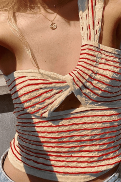 Style Core Aesthetics, New Style Trends - Knitted Stripe One Shoulder Tank Top