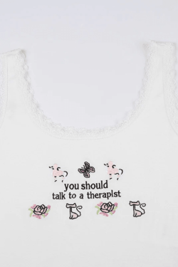 Style Core Aesthetics, New Style Trends - Lace Patch Embroidery Cropped Tank Top