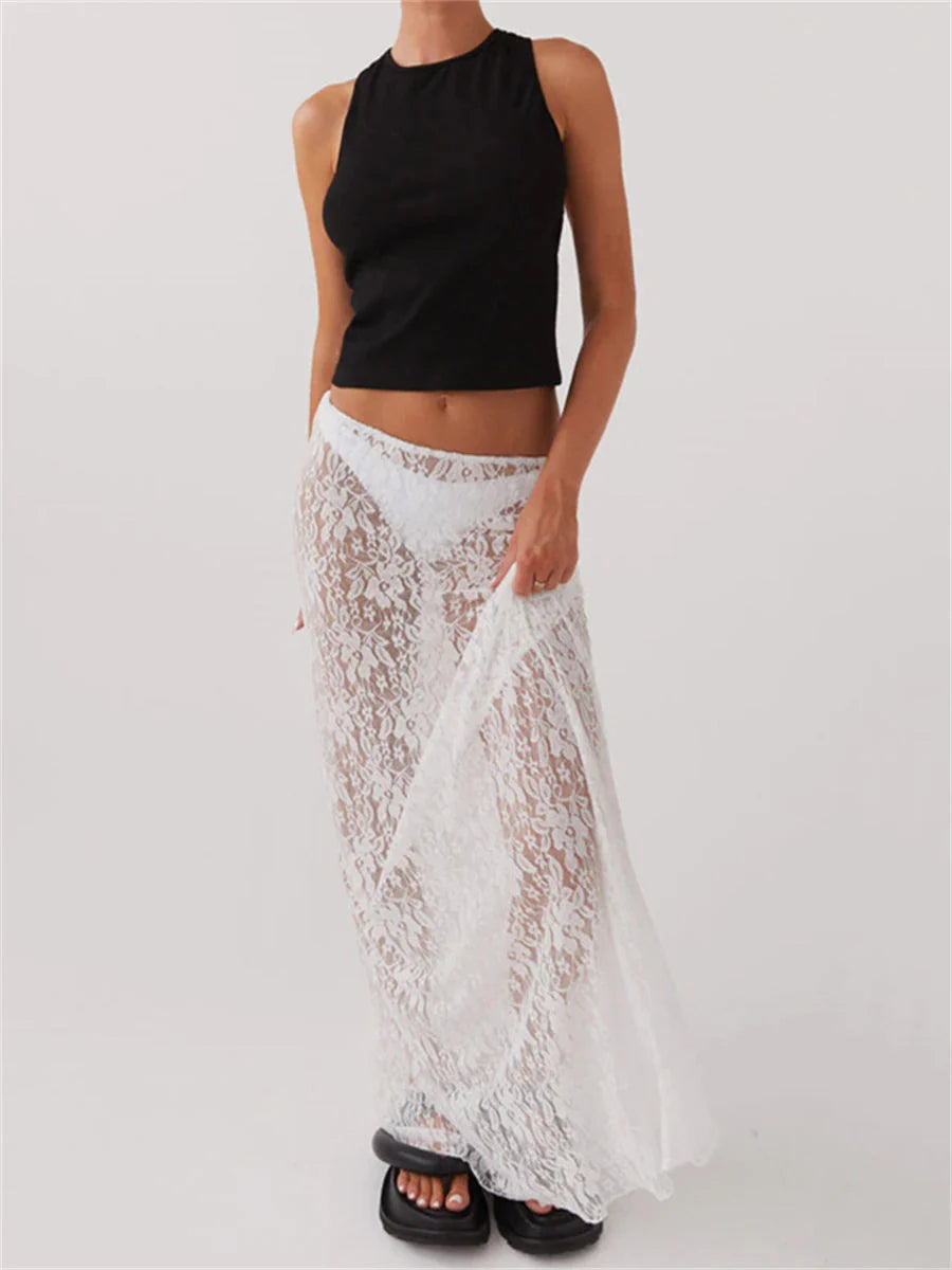 Style Core Aesthetics, New Style Trends - Lace Sheer Low Rise Maxi Skirt Style Core Aesthetics, New Style Trends - Lace Sheer Low Rise Maxi Skirt