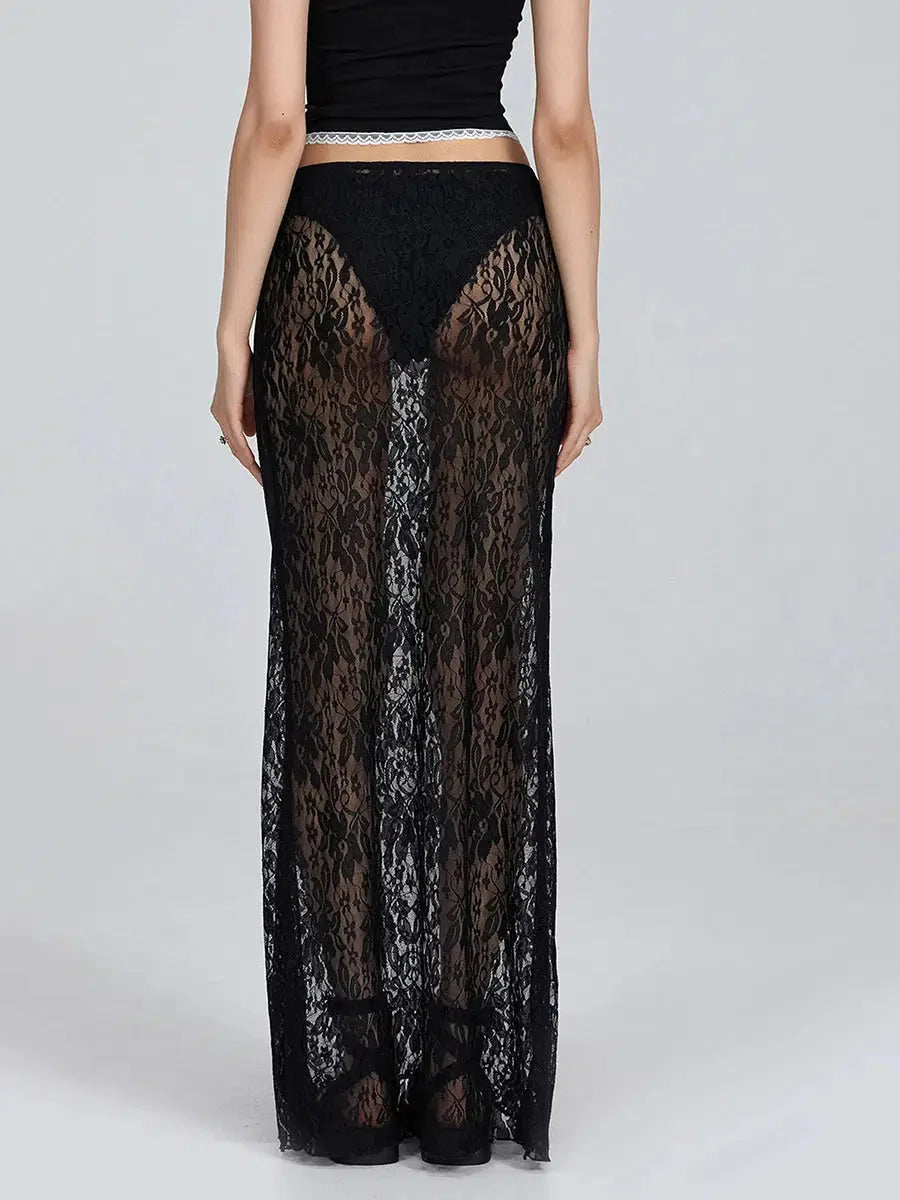 Style Core Aesthetics, New Style Trends - Lace Sheer Low Rise Maxi Skirt Style Core Aesthetics, New Style Trends - Lace Sheer Low Rise Maxi Skirt