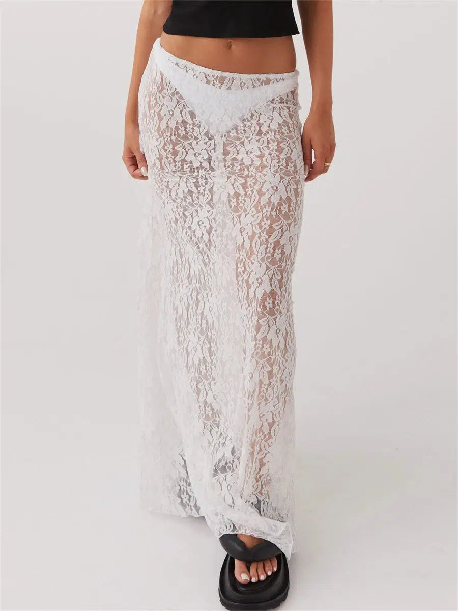 Style Core Aesthetics, New Style Trends - Lace Sheer Low Rise Maxi Skirt Style Core Aesthetics, New Style Trends - Lace Sheer Low Rise Maxi Skirt