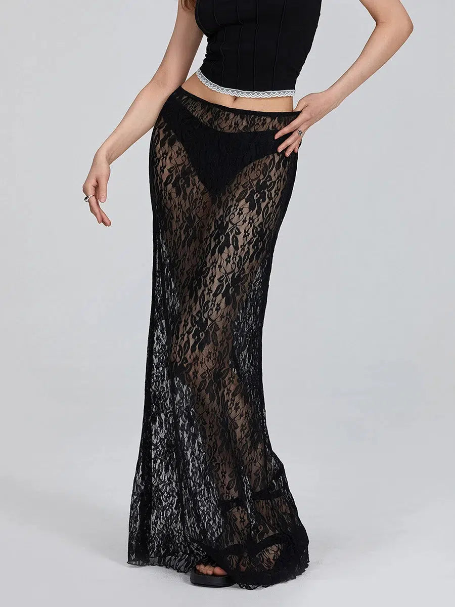Style Core Aesthetics, New Style Trends - Lace Sheer Low Rise Maxi Skirt Style Core Aesthetics, New Style Trends - Lace Sheer Low Rise Maxi Skirt