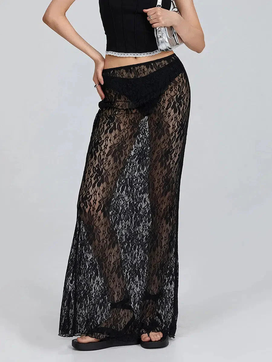 Style Core Aesthetics, New Style Trends - Lace Sheer Low Rise Maxi Skirt Style Core Aesthetics, New Style Trends - Lace Sheer Low Rise Maxi Skirt