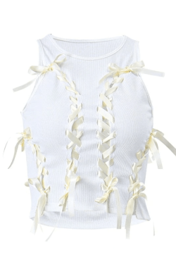 Style Core Aesthetics, New Style Trends - Lace Up Ribbed Cropped Tank Top