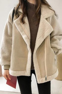 Style Core Aesthetics, New Style Trends - Lambswool Suede Patch Loose Jacket