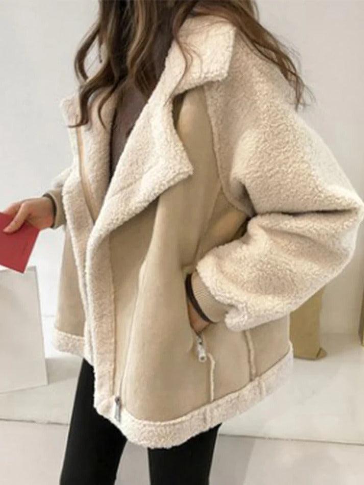 Style Core Aesthetics, New Style Trends - Lambswool Suede Patch Loose Jacket Style Core Aesthetics, New Style Trends - Lambswool Suede Patch Loose Jacket