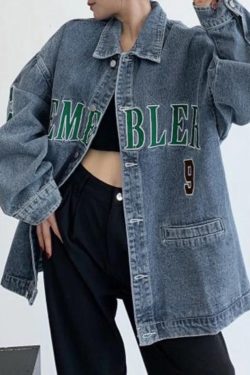 Style Core Aesthetics, New Style Trends - Letter Embroidery Oversized Denim Jacket